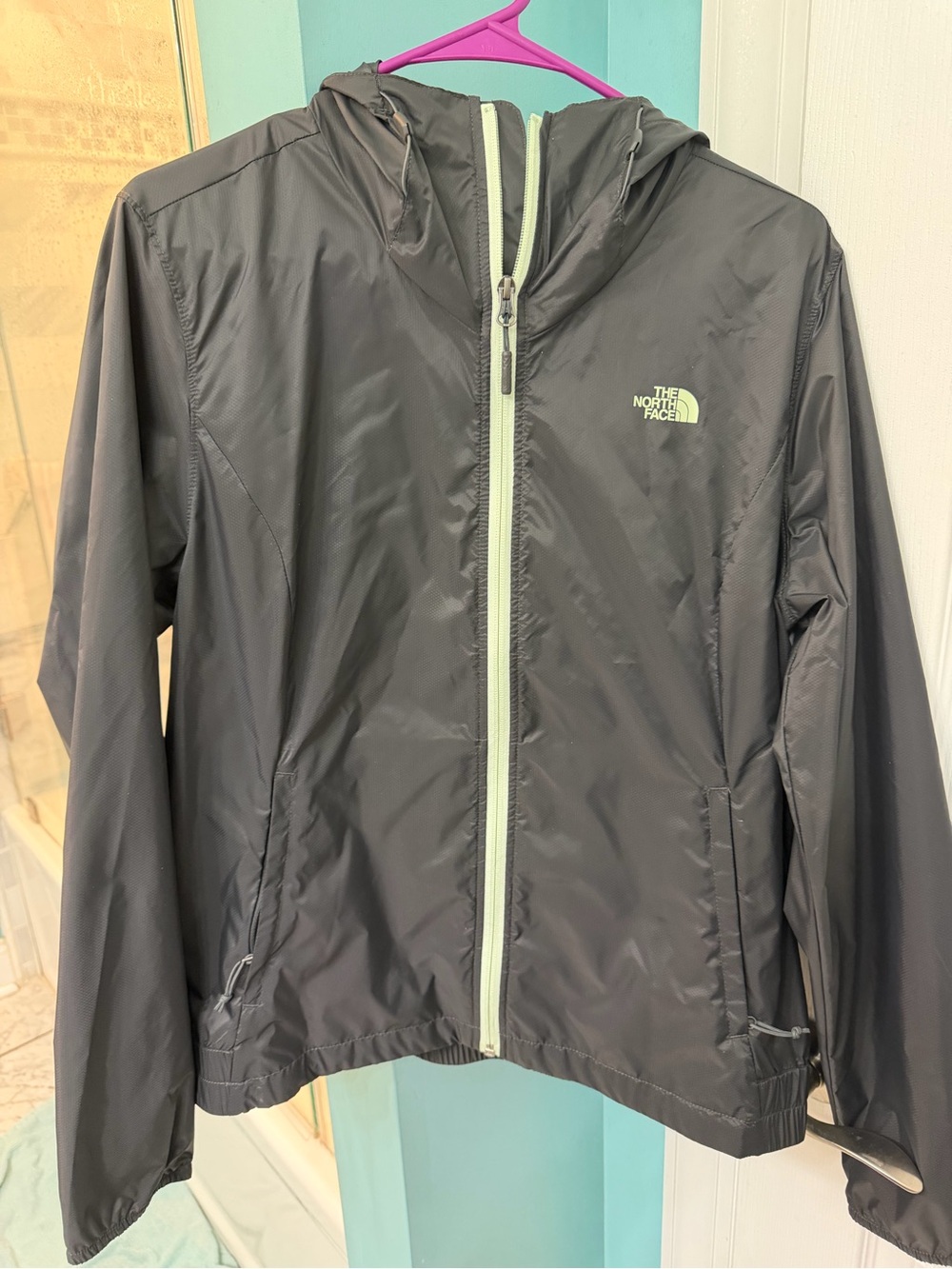 The North Face Black Hooded Women’s Rain Jacket with Lime Green Trim